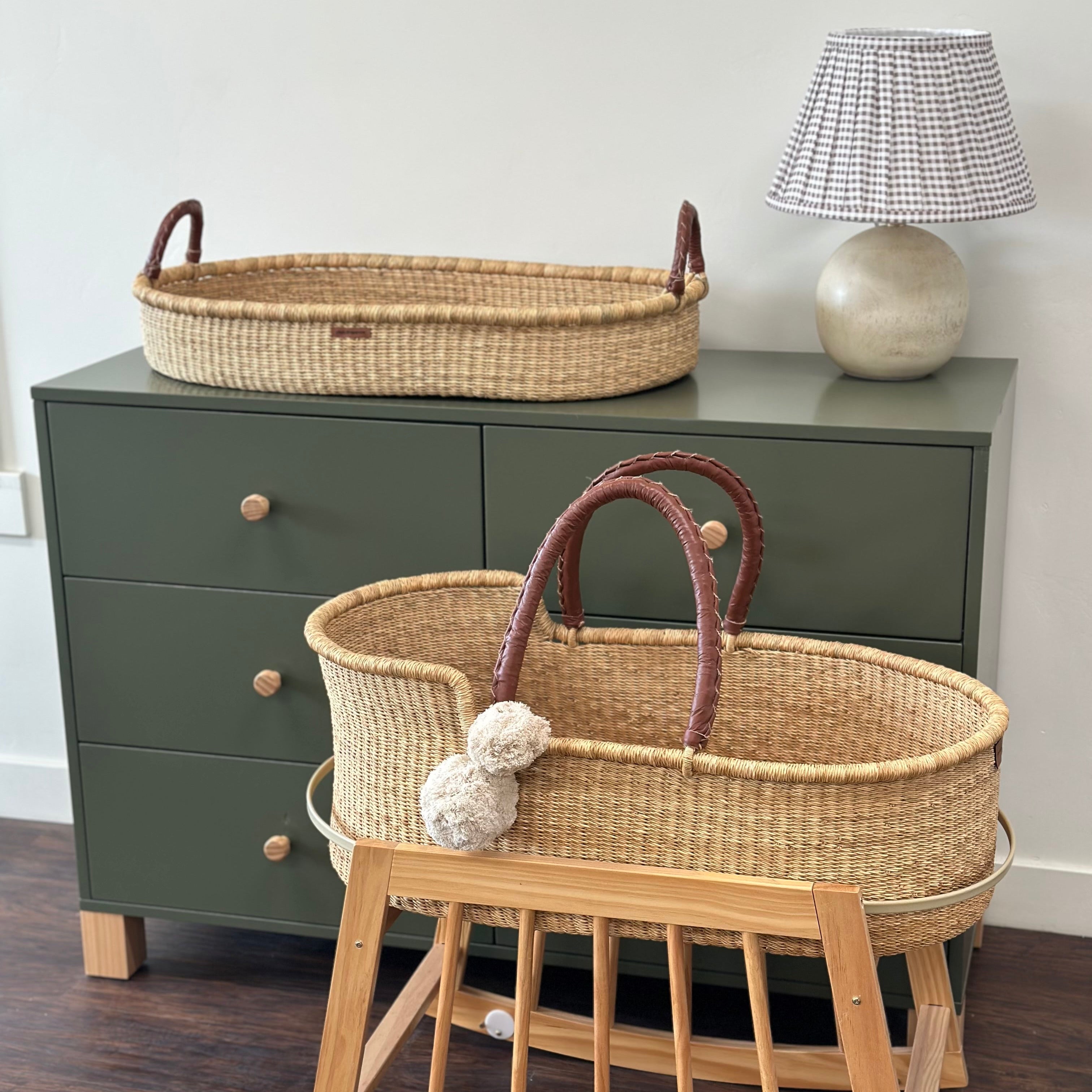 Brown Vegan Leather Handle Changing Basket