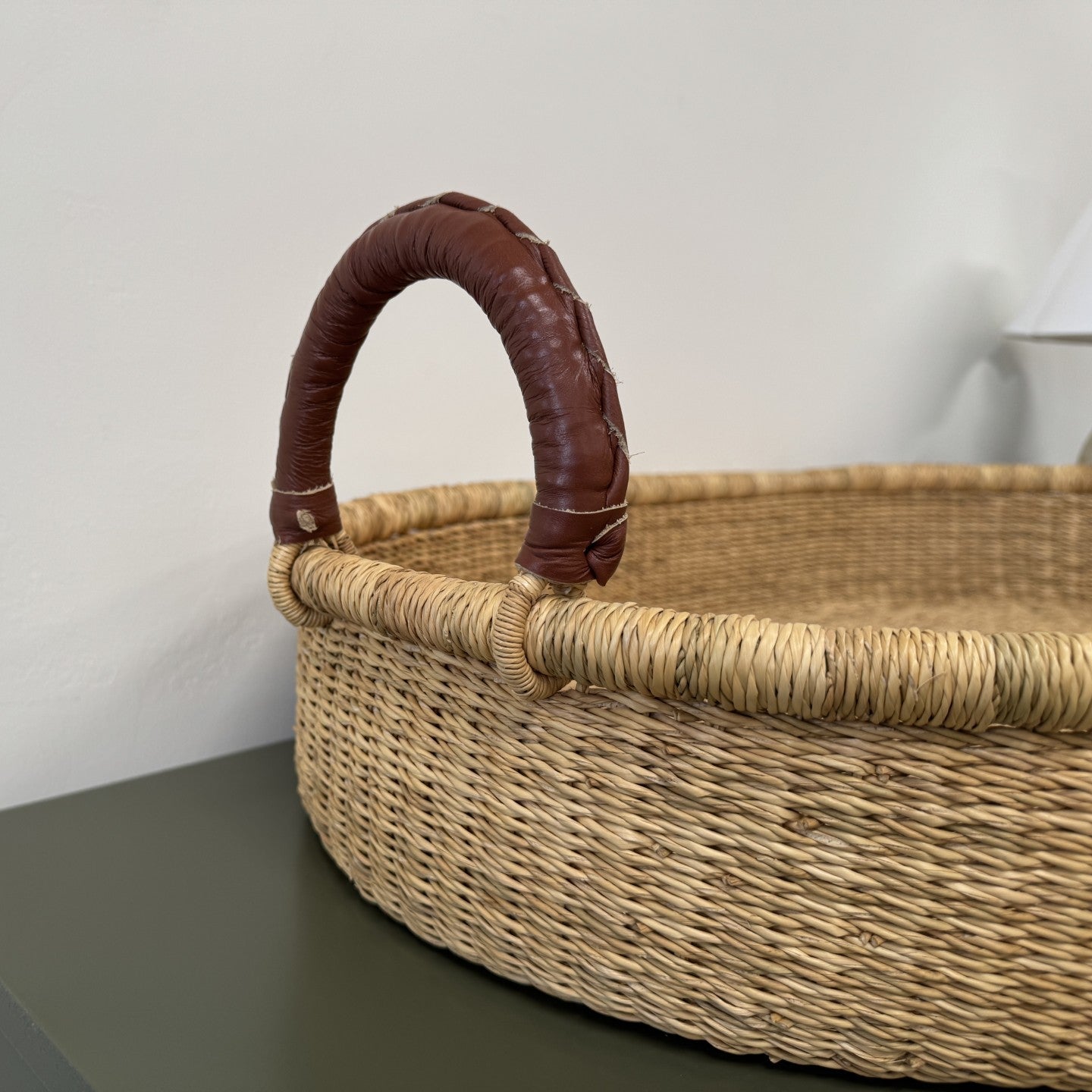 Brown Vegan Leather Handle Changing Basket
