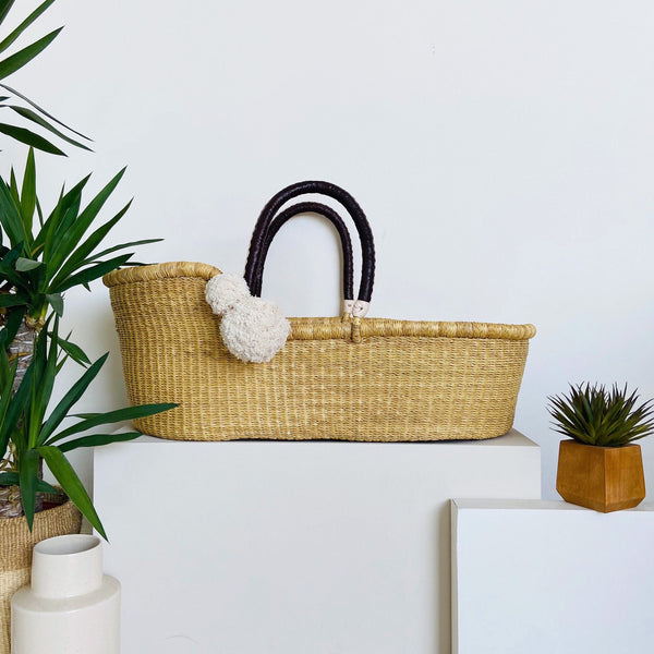Basket Only<br>Wheatgrass<br>African Moses Basket<br>Brown + Cream Handle