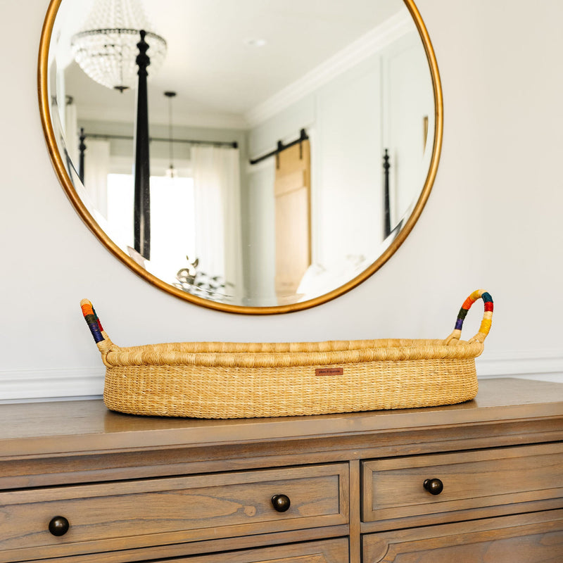 Natural<br>Changing Basket<br>Rainbow Vegan Handle