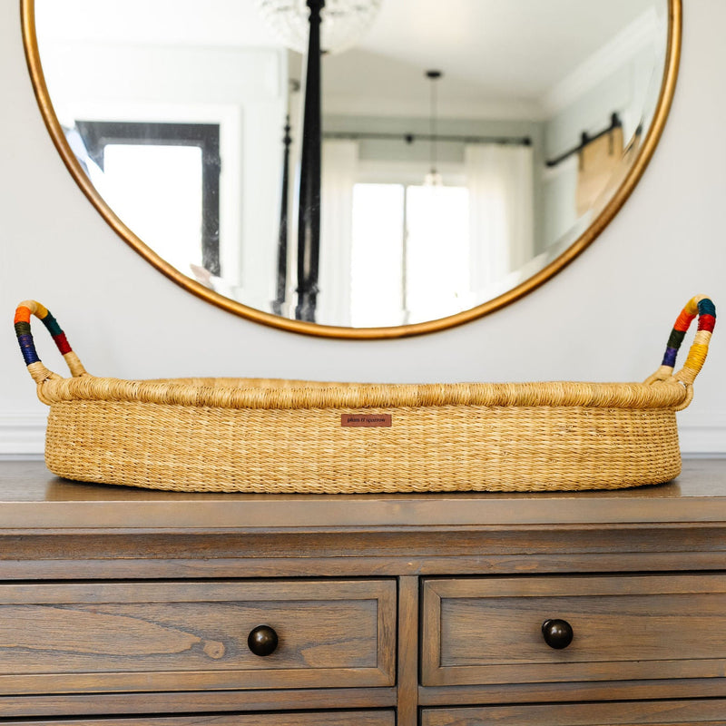 Natural<br>Changing Basket<br>Rainbow Vegan Handle