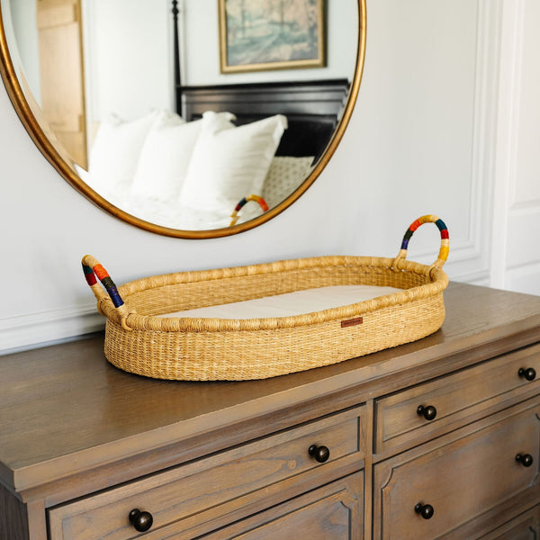 Natural<br>Changing Basket<br>Rainbow Vegan Handle