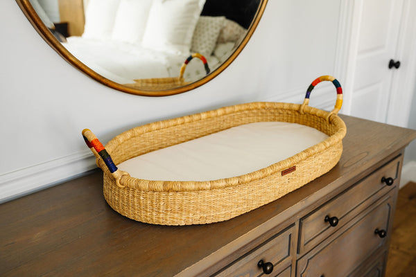 Natural<br>Changing Basket<br>Rainbow Vegan Handle