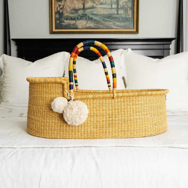 Natural<br> African Moses Basket<br>Rainbow Vegan Handle