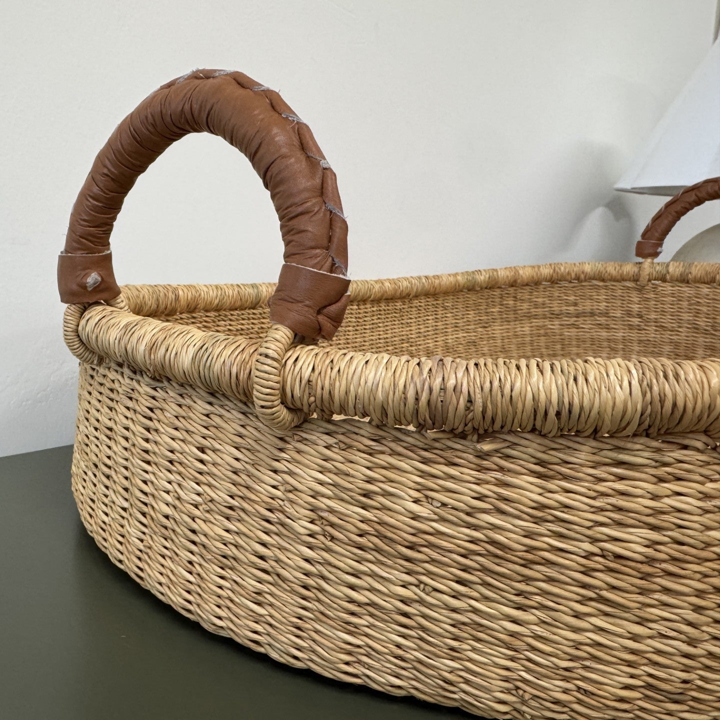 Camel Vegan Leather Handle Changing Basket