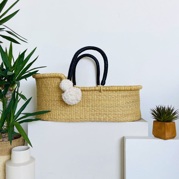 Basket Only<br>Natural<br>African Moses Basket<br>Black Handle