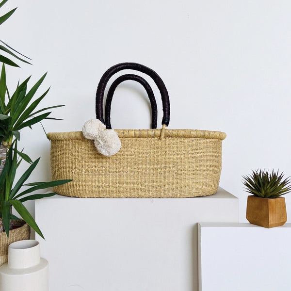 Perfectly Imperfect<br> African Moses Basket<br>No Hood<br>Brown Handle
