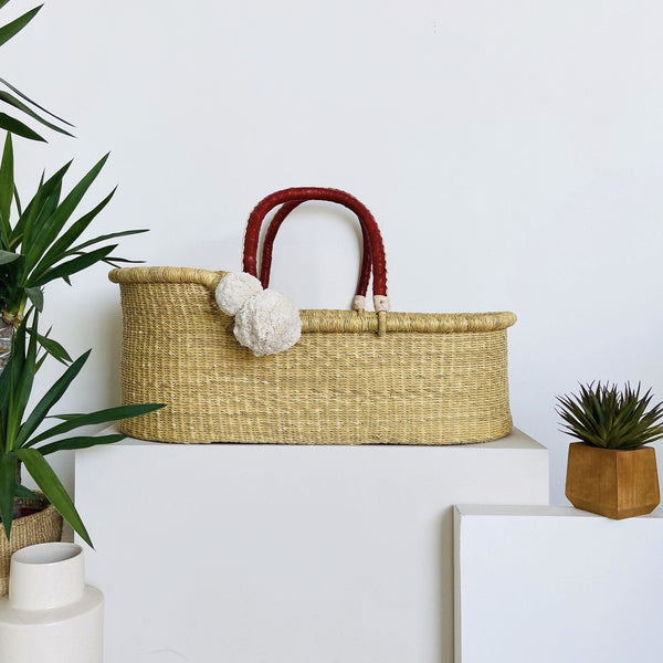 Basket Only<br>Wheatgrass<br>African Moses Basket<br>Cognac + Cream Handle