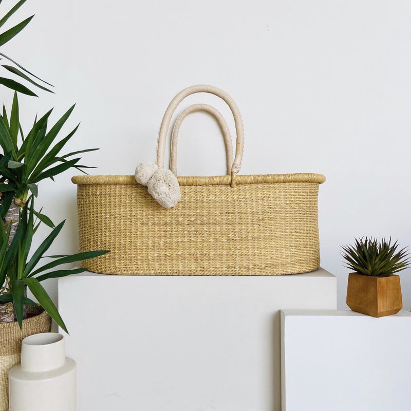 Natural<br>Perfectly Imperfect<br> African Moses Basket<br>No Hood<br>Cream Handle