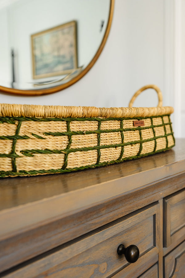 Moss Green Grid<br>Changing Basket<br>Vegan Handle
