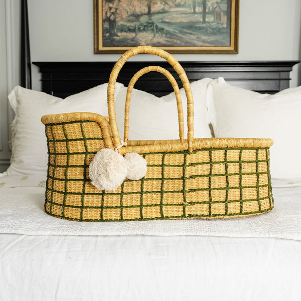 Basket Only<br>Moss Green Grid<br> African Moses Basket
