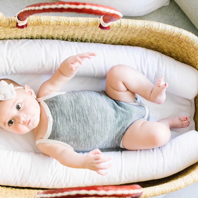 Brown Vegan Leather Handle Moses Basket