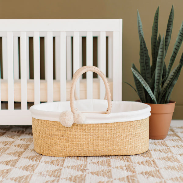 Natural<br>No Hood<br>African Moses Basket<br>Cream Handle