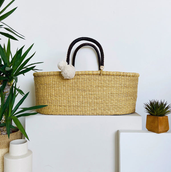 African Moses Basket<br>No Hood<br>Brown + Cream Handle