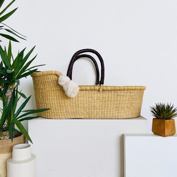 Natural<br>Perfectly Imperfect<br> African Moses Basket<br>Brown Handle