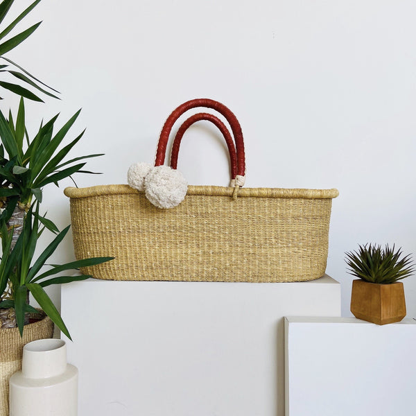 Wheatgrass<br>No Hood<br>African Moses Basket<br>Cognac+Cream Handle