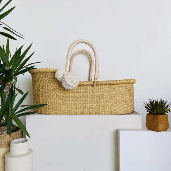 Natural<br> African Moses Basket <br> Cream Handle