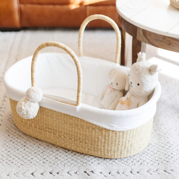 Natural<br> African Moses Basket <br>No Hood<br> Vegan Handle