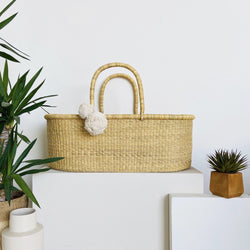 Natural<br> African Moses Basket <br>No Hood<br> Vegan Handle